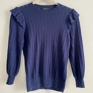 RW&Co Navy Knit 3/4 Sleeve Sweater with Ruffle  Details XXS